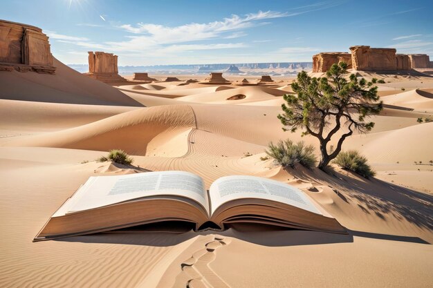 Foto un libro aperto che si riposa su una spiaggia sabbiosa