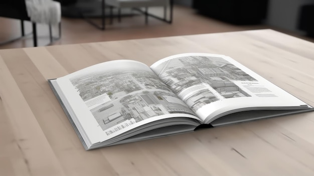 An open book resting on a wooden table