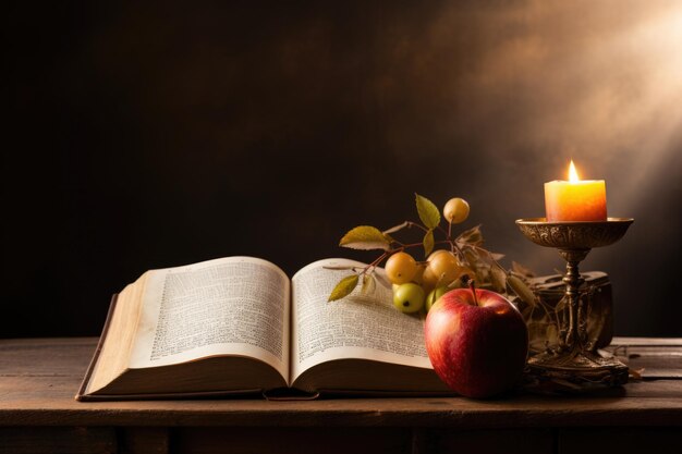 an open book sitting on top of a wooden table generative ai yom kipur jewish high holy days yom kipur jewish high holy days
