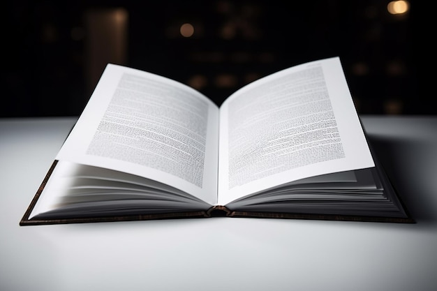 Open book on a table in a dark room