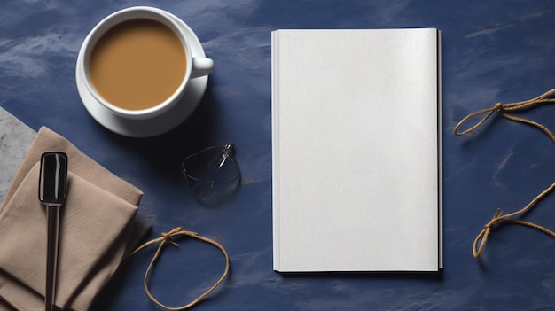 Open book on the table with coffee beside it