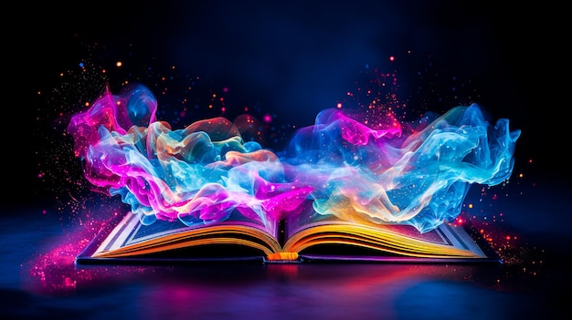 Open book in vibrant hues with glowing pages