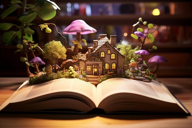 Open book with fairytale scene