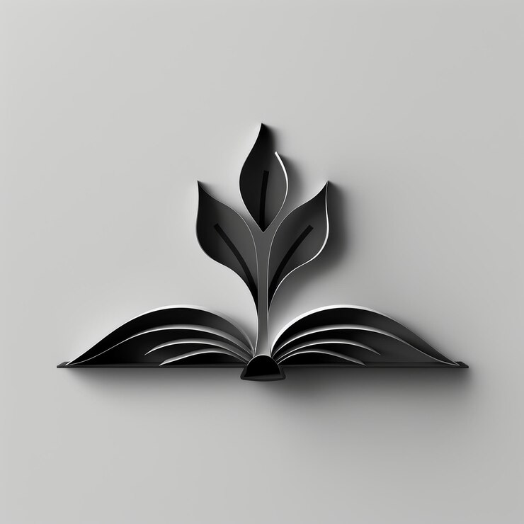 Фотография открытая книга с листом на сером фоне 3d-рендеринг