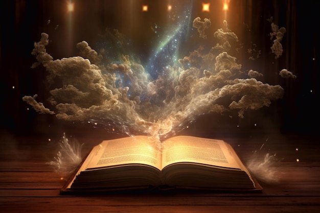 Open book with magic light Magic book