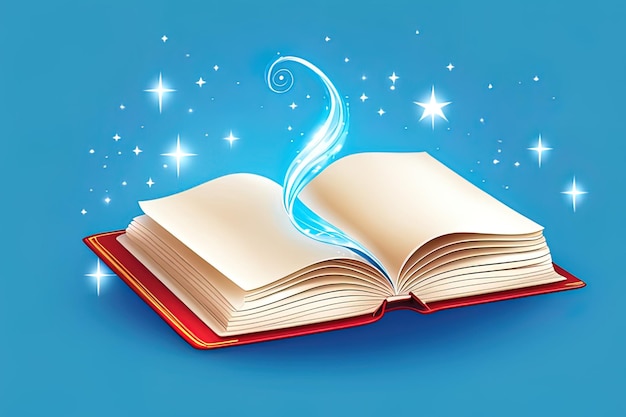 открытая книга с волшебной палочкой и звездами волшебная книга волшебная книга сказка фантазия сказка вектор