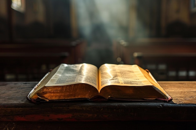 Open Book on Wooden Table