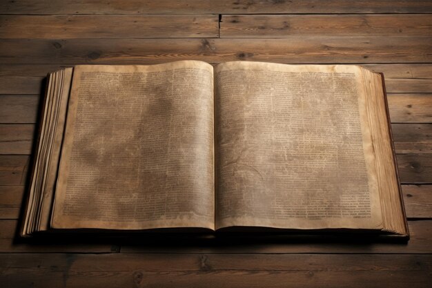 An open book on a wooden table