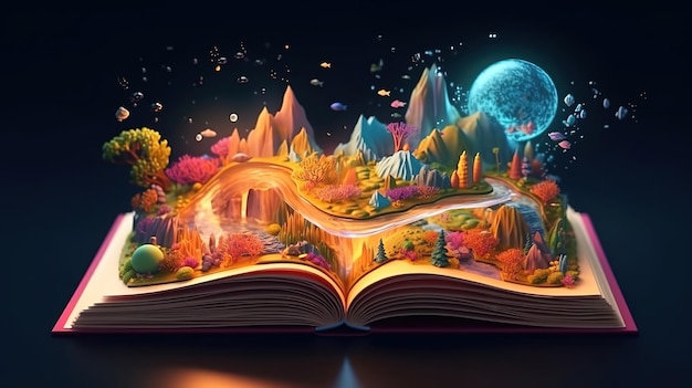 Open book world inside Imagination fantasy magic in literature concept Generative Ai