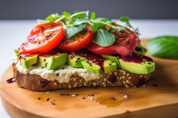 Foto open broodje met vegan roomkaaspasta