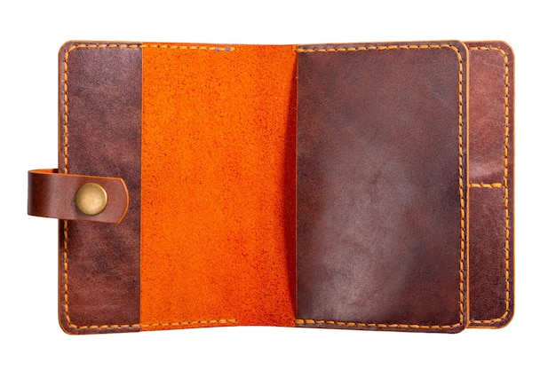 Open brown mens wallet for money and credit cards