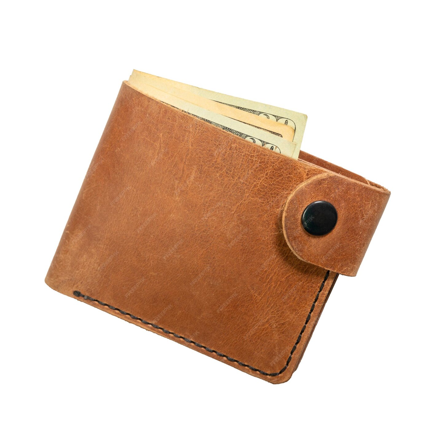 Premium Photo Open brown mens wallet with money and credit cards