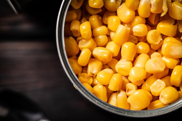 An open can of canned corn