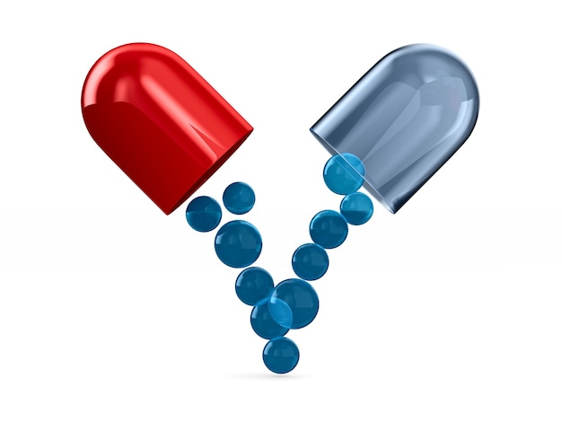 Открытая капсула на белом фоне. Изолированная 3-я иллюстрация