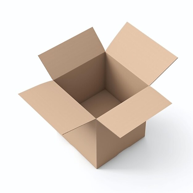 Открытый картонный ящик сверху, изолированный на белом фоне