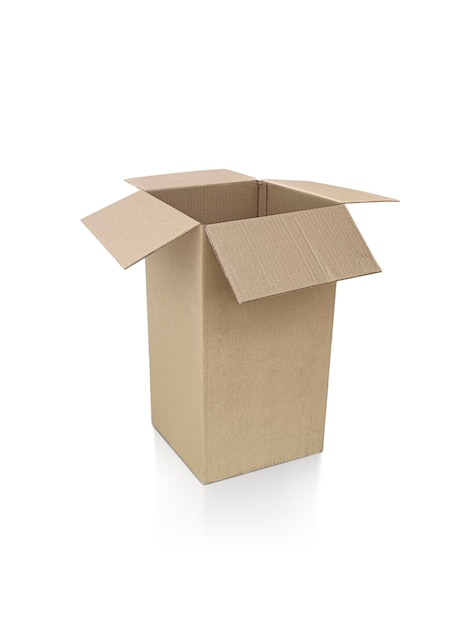 Open cardboard box on white background for design