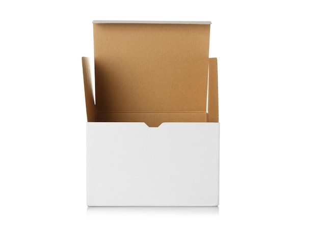 Open cardboard box on white background