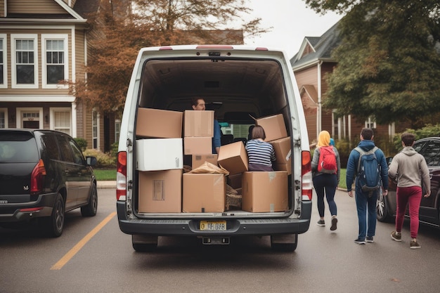 Open cargo van with cardboard boxes moving concept Generative AI