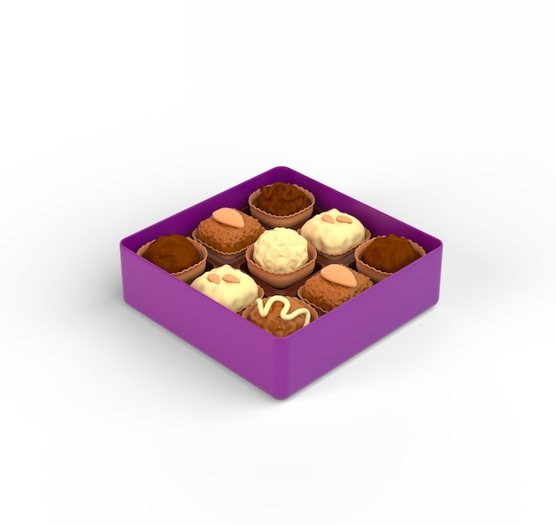 Open chocolate box right side in white background