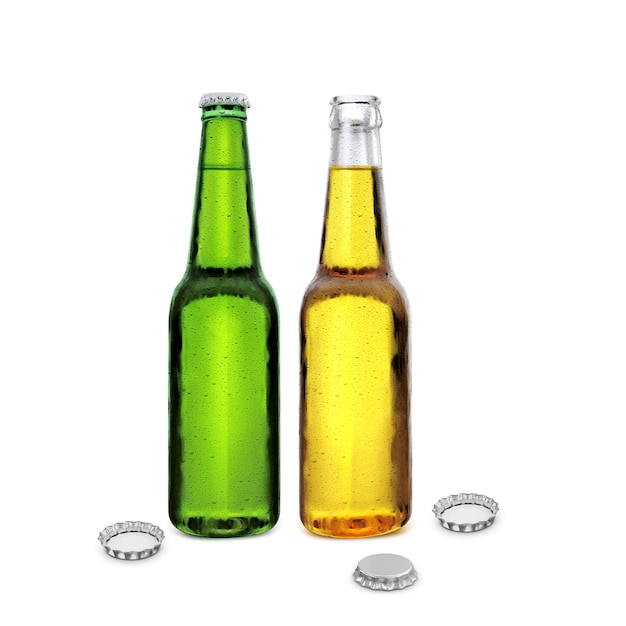 open and closed beer bottle isolated on white background 3d render