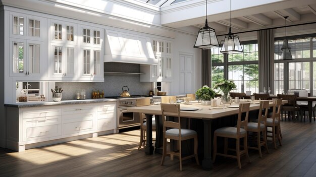 Open Concept Kitchen with White Island