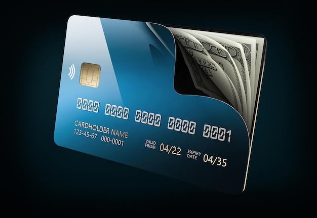 Foto open creditcard met dollar bankbiljetten uitknippad inbegrepen 3d-rendering