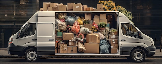 Open door on delivery van loaded with boxes Generative ai