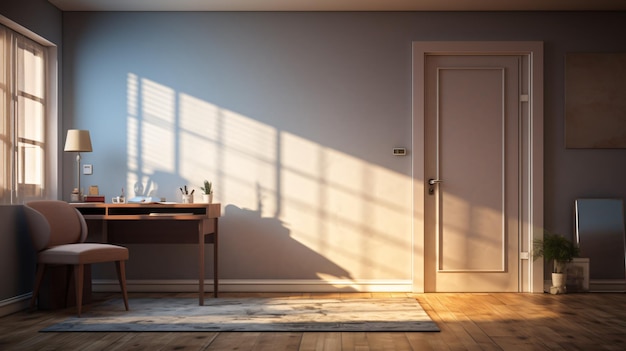 Open door and light in office room