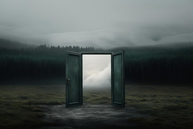 An open door in the meadow d render