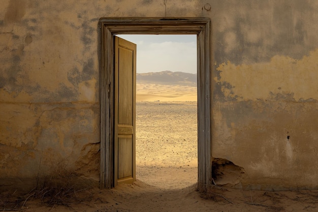 Photo open door revealing desert landscape