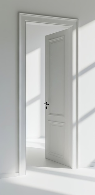 An open door in a white room