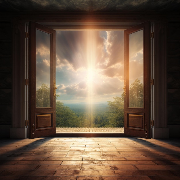 Open door with bright light outside