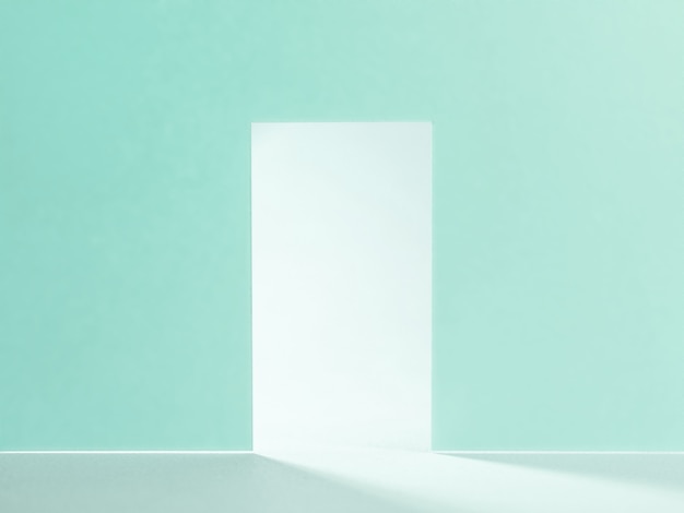 Open door with glowing light blue wall