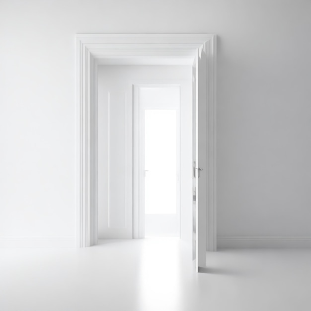 Открытая дверь с белыми стенами и полом