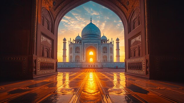 Foto una porta aperta con il taj mahal