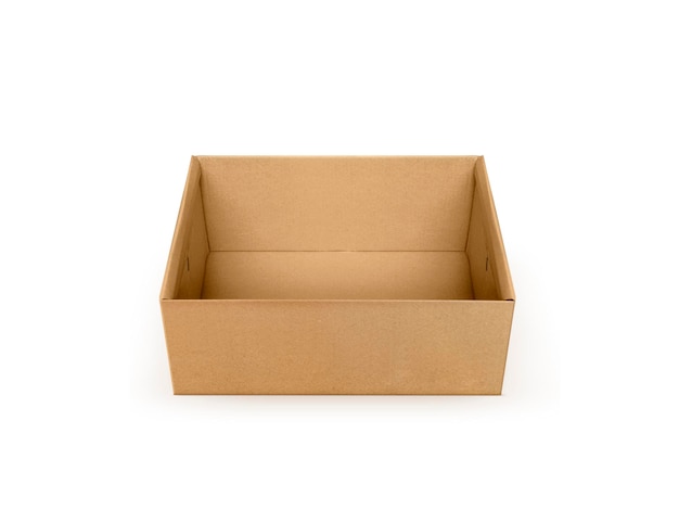 Откройте пустую картонную коробку, изолированные на белом фоне
