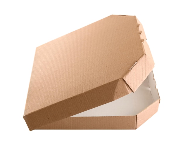 Фото Откройте пустую коробку для пиццы на белом фоне крупным планом