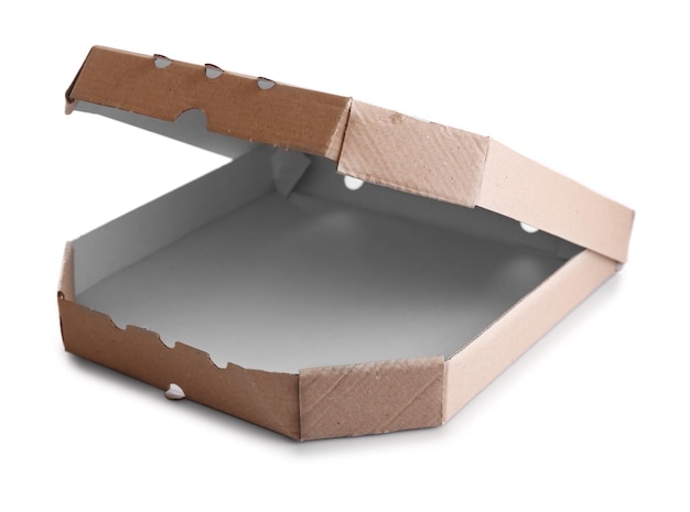 Откройте пустую коробку для пиццы на белом фоне крупным планом