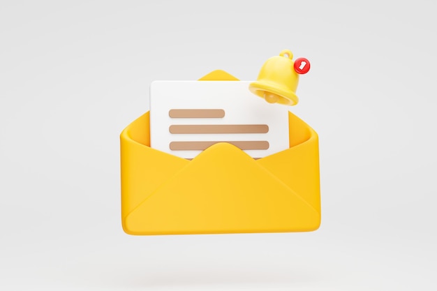 Foto open enveloppictogram met document nieuwe e-mail notificatie herinnering abonnement achtergrond 3d illustratie