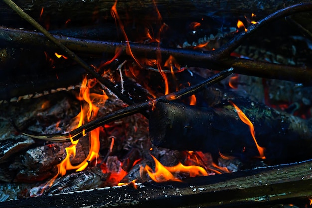 Open fire in the fire coals