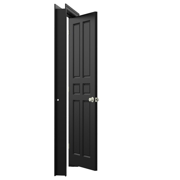 Open geïsoleerde zwarte deur gesloten 3D illustratie weergave