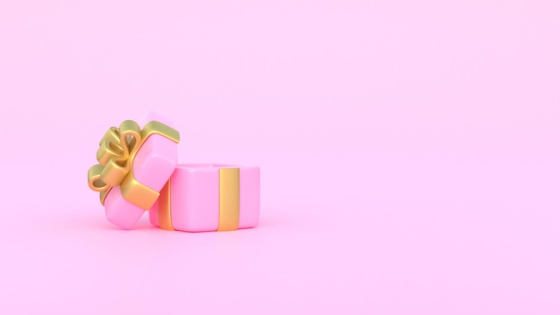 Open geschenkdoos op een pastelroze achtergrond Vakantiedecoratie Feestelijke cadeauverrassing 3D render