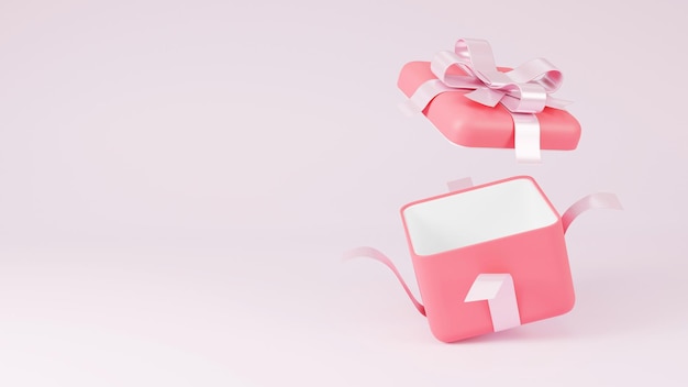 Open geschenkdoos op roze achtergrond 3D-rendering illustratie