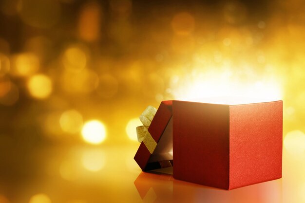 Photo open gift box with light