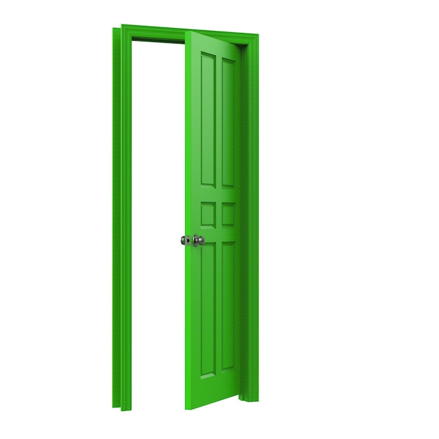 Open green isolated door closed 3d illustration rendering