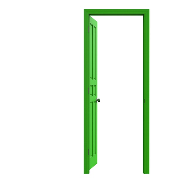 Open green isolated door closed 3d illustration rendering