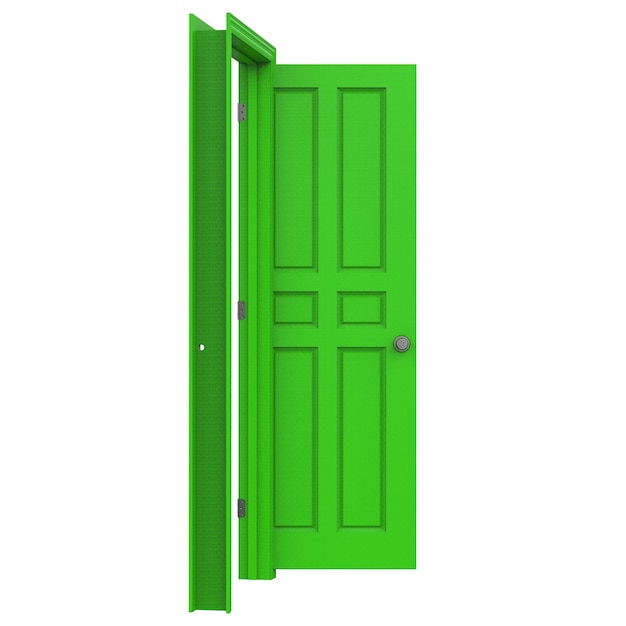 Open green isolated door closed 3d illustration rendering