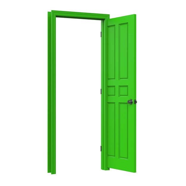 Open green isolated door closed 3d illustration rendering