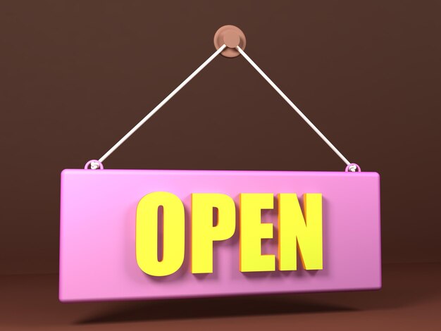 Open hanging rectangle in soft lilac colour 3D icon open door sign for store restaurant or shop