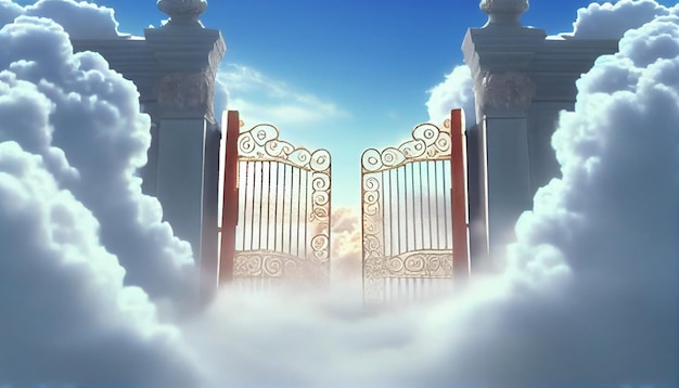 Photo open heavenly gates to paradise ai generative